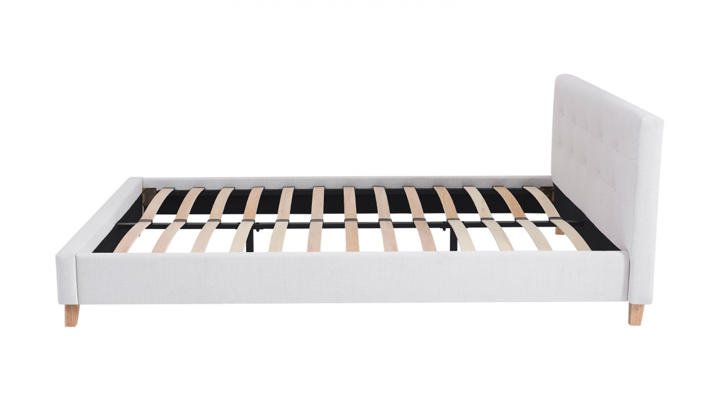 Ensemble Lit adulte 140x190cm avec tête de lit en tissu beige - Milo + Matelas mémoire de forme - Dual Confort