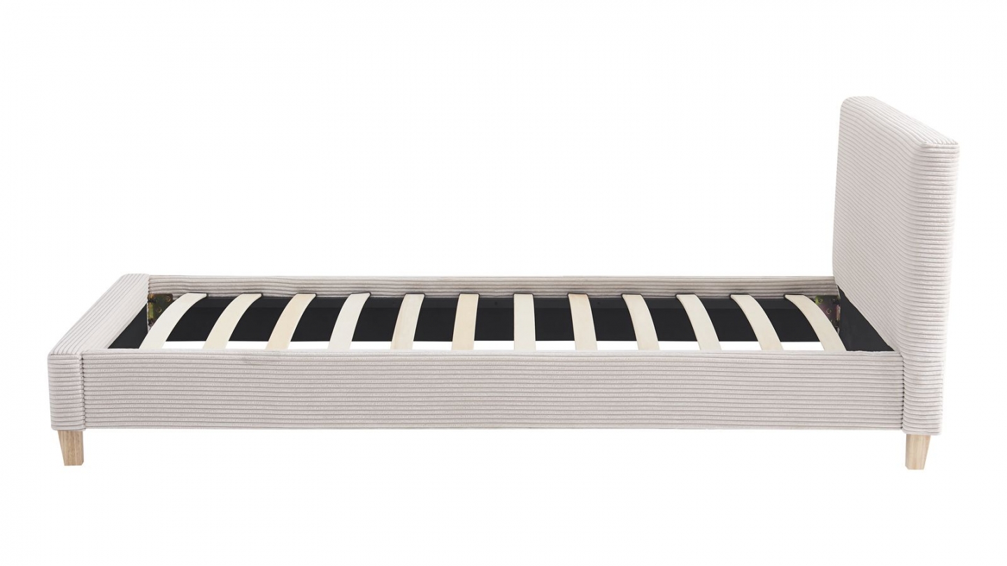 Ensemble Lit adulte 90x190cm avec tête de lit en velours côtelé beige - Milo + Matelas mémoire de forme - Dual Confort