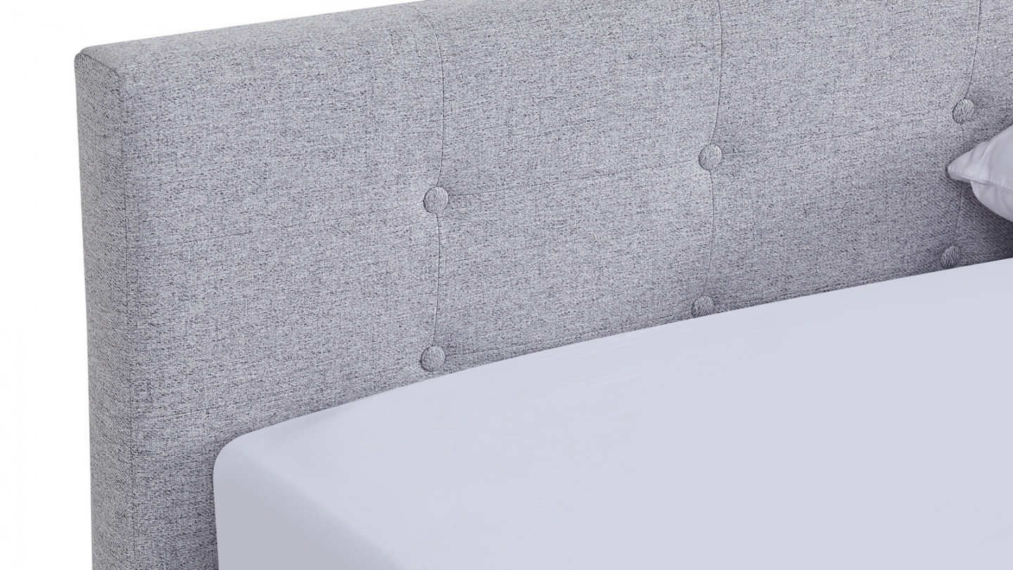 Ensemble Lit adulte 90x190cm avec tête de lit en tissu gris chiné - Milo + Matelas mémoire de forme - Dual Confort