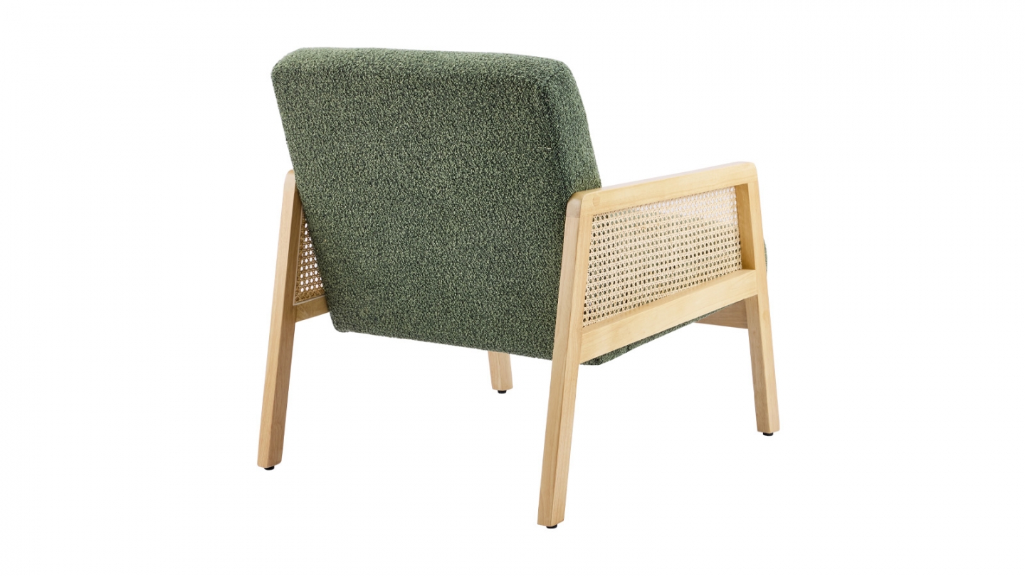 Fauteuil en cannage et tissu bouclé vert - Mani