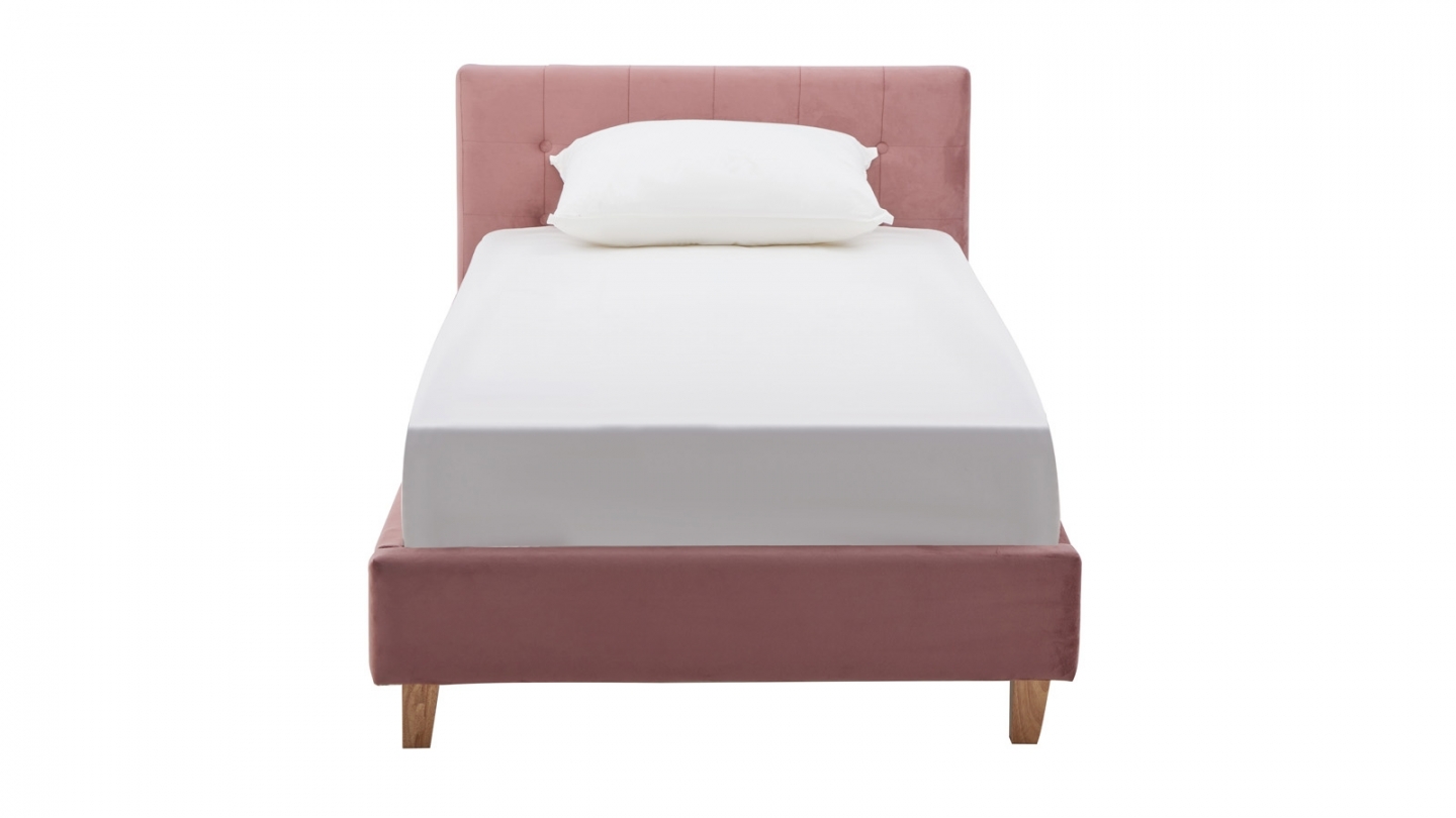 Ensemble Lit adulte 90x190cm avec tête de lit en velours vieux rose - Milo + Matelas mémoire de forme - Dual Confort