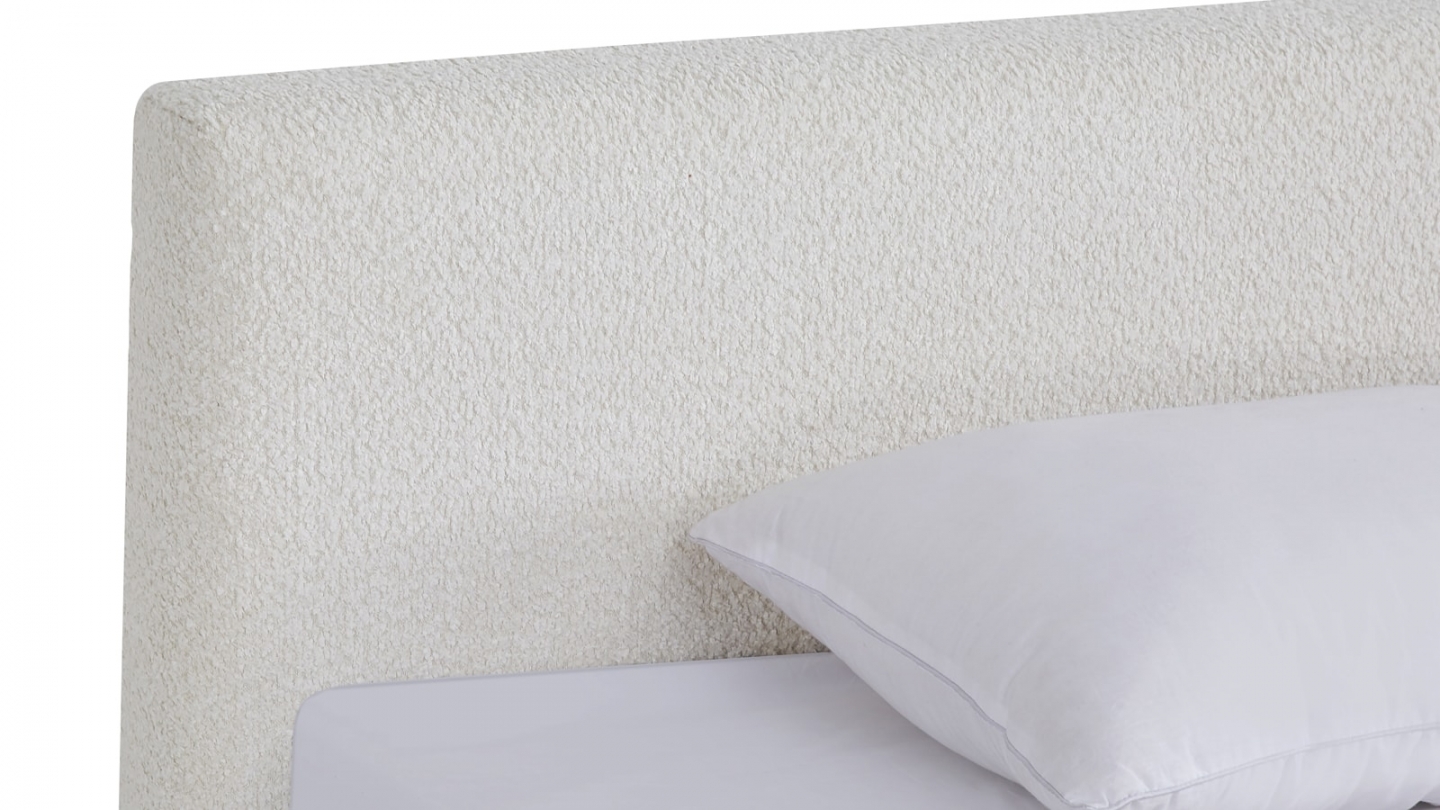 Ensemble Lit adulte 180x200cm avec tête de lit en tissu bouclé beige - Milo + Matelas ressorts ensachés - Spring Elite
