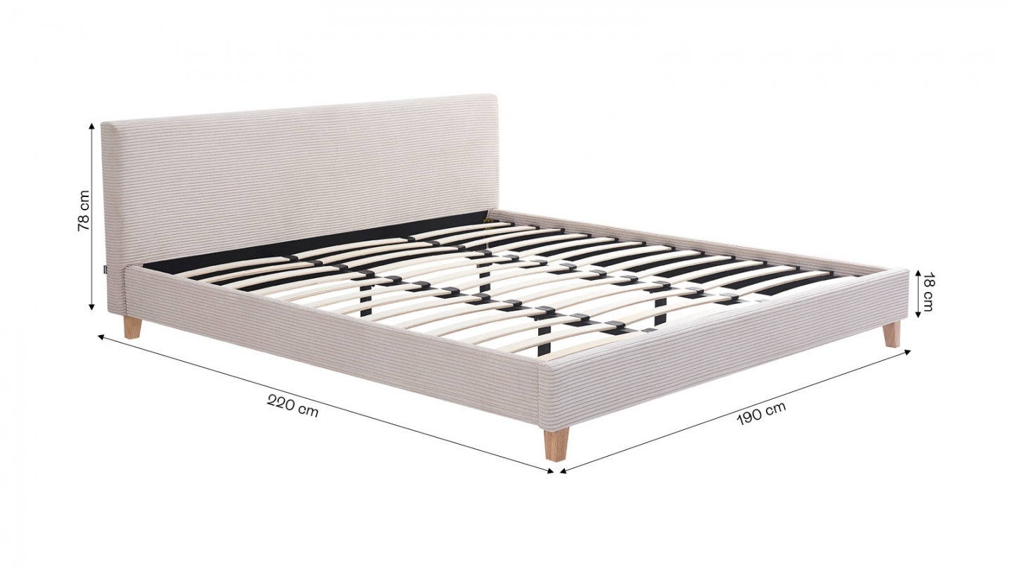 Ensemble Lit adulte 180x200cm avec tête de lit en velours côtelé beige - Milo + Matelas ressorts ensachés - Spring Elite