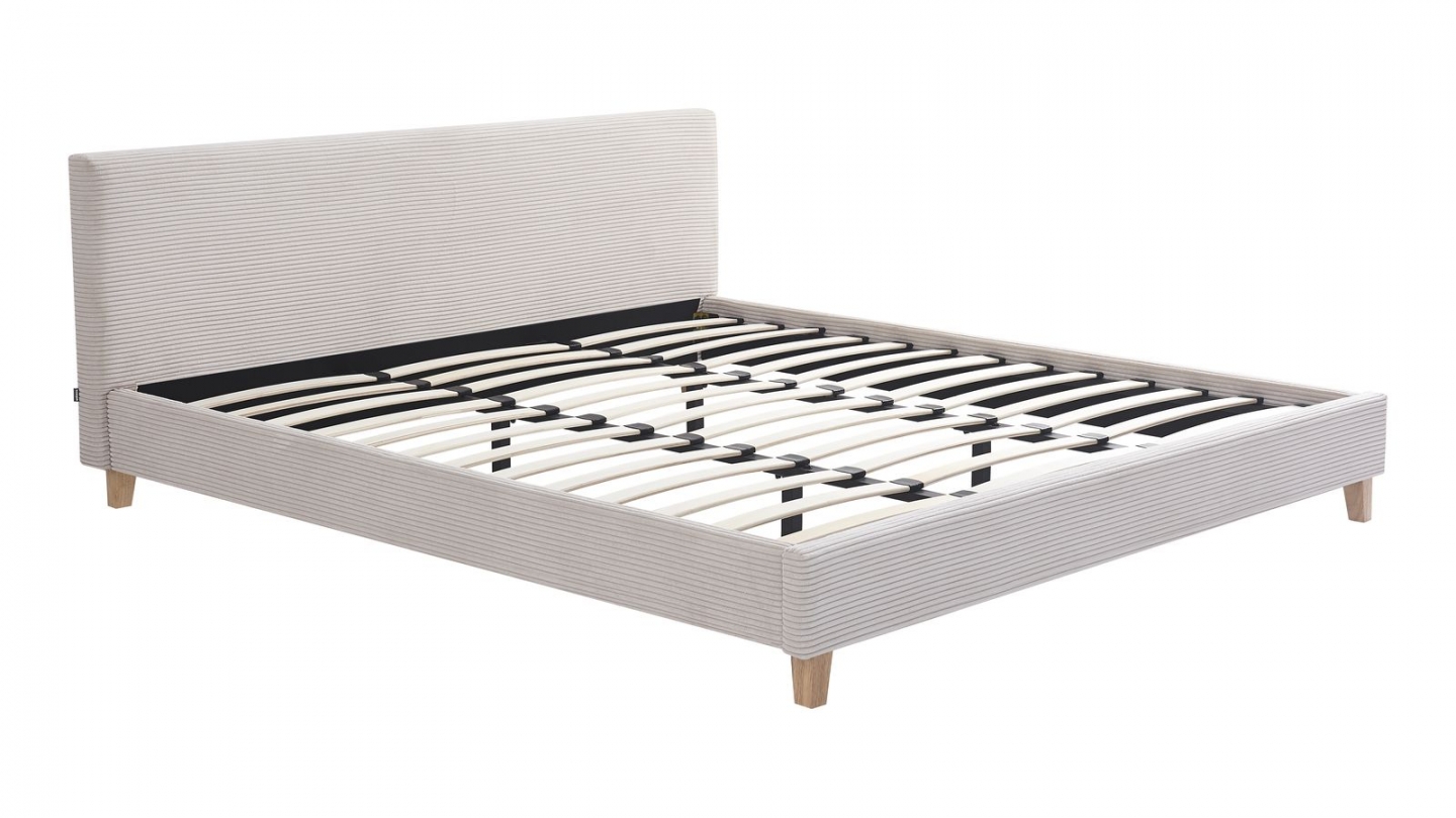 Ensemble Lit adulte 180x200cm avec tête de lit en velours côtelé beige - Milo + Matelas ressorts ensachés - Spring Elite