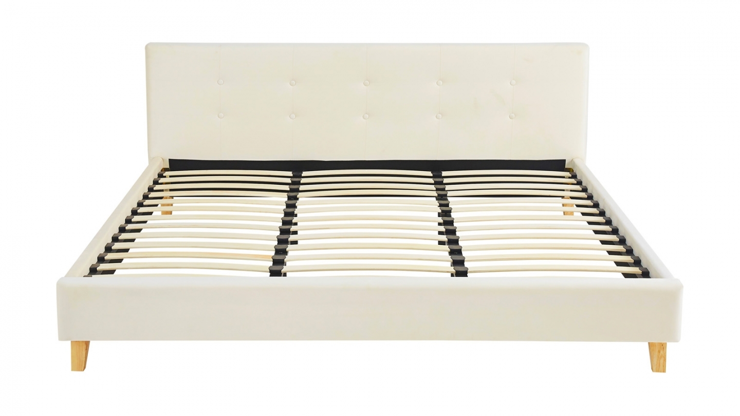 Ensemble Lit adulte 180x200cm avec tête de lit en velours beige - Milo + Matelas ressorts ensachés - Spring Elite