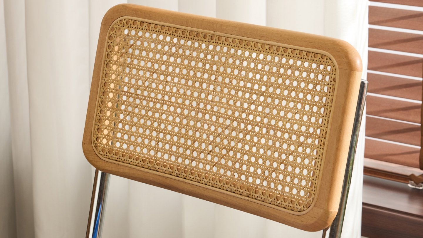 Lot de 2 chaises en cannage velours côtelé bleu électrique et métal chromé - Muse