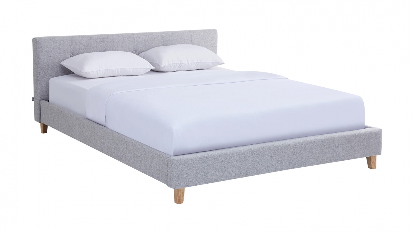 Ensemble Lit adulte 160x200cm avec tête de lit en tissu gris chiné - Milo + Matelas ressorts ensachés - Spring Elite