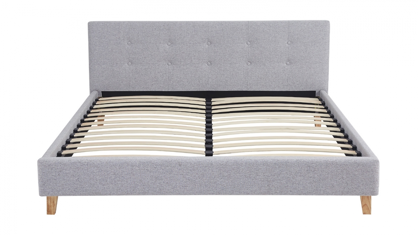 Ensemble Lit adulte 160x200cm avec tête de lit en tissu gris chiné - Milo + Matelas ressorts ensachés - Spring Elite
