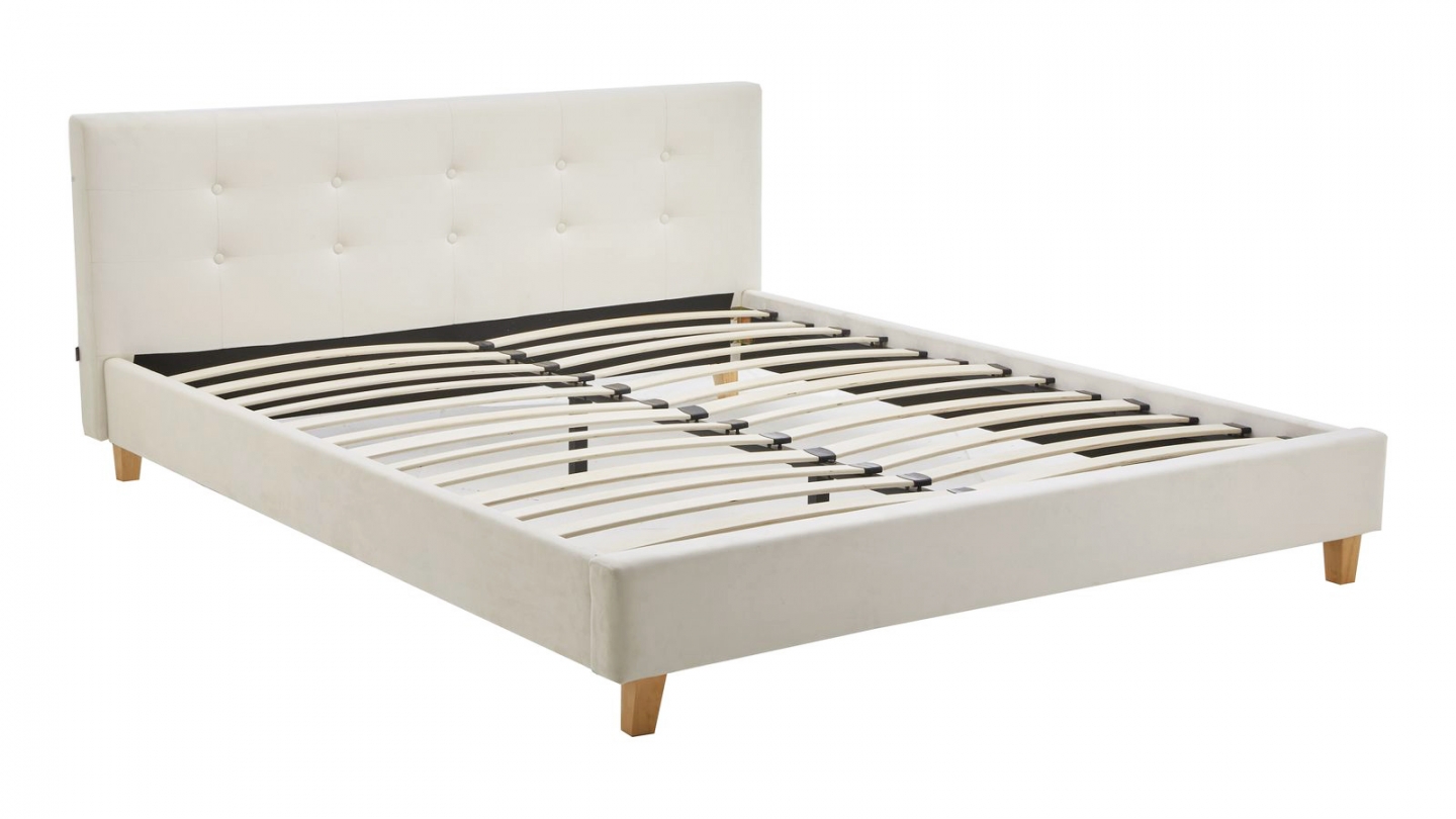 Ensemble Lit adulte 160x200cm avec tête de lit en velours beige - Milo + Matelas ressorts ensachés - Spring Elite