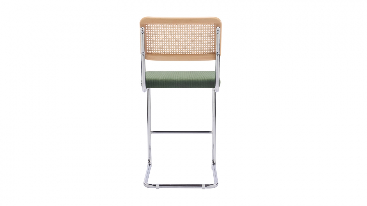 Lot de 2 tabourets de bar en velours côtelé vert kaki et cannage - Muse