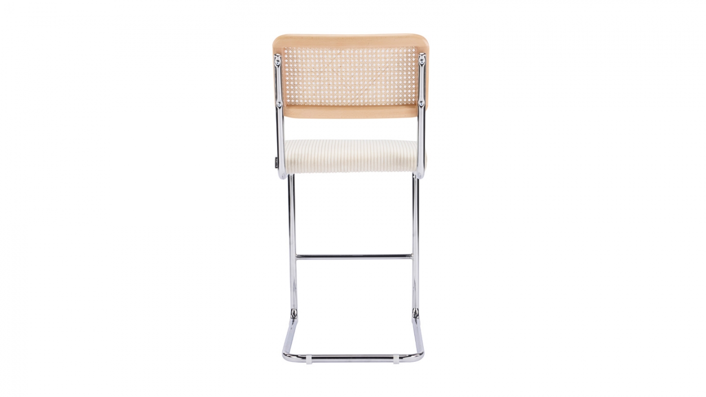 Lot de 2 tabourets de bar en velours côtelé beige et cannage - Muse
