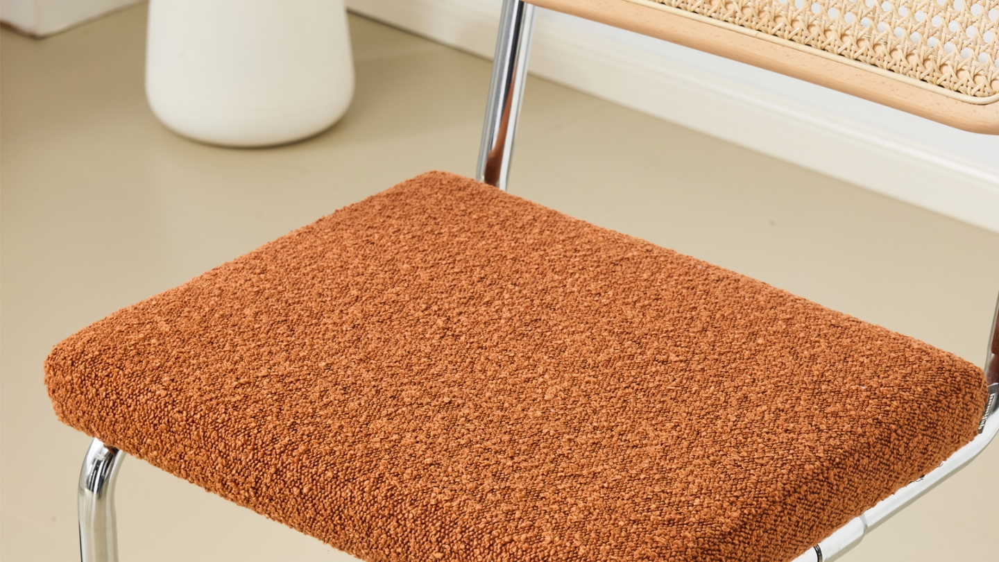Lot de 2 tabourets de bar en tissu bouclé rouille et cannage - Muse