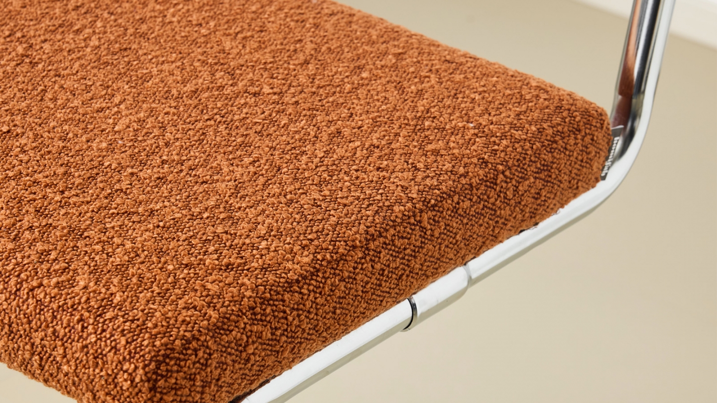 Lot de 2 tabourets de bar en tissu bouclé rouille et cannage - Muse