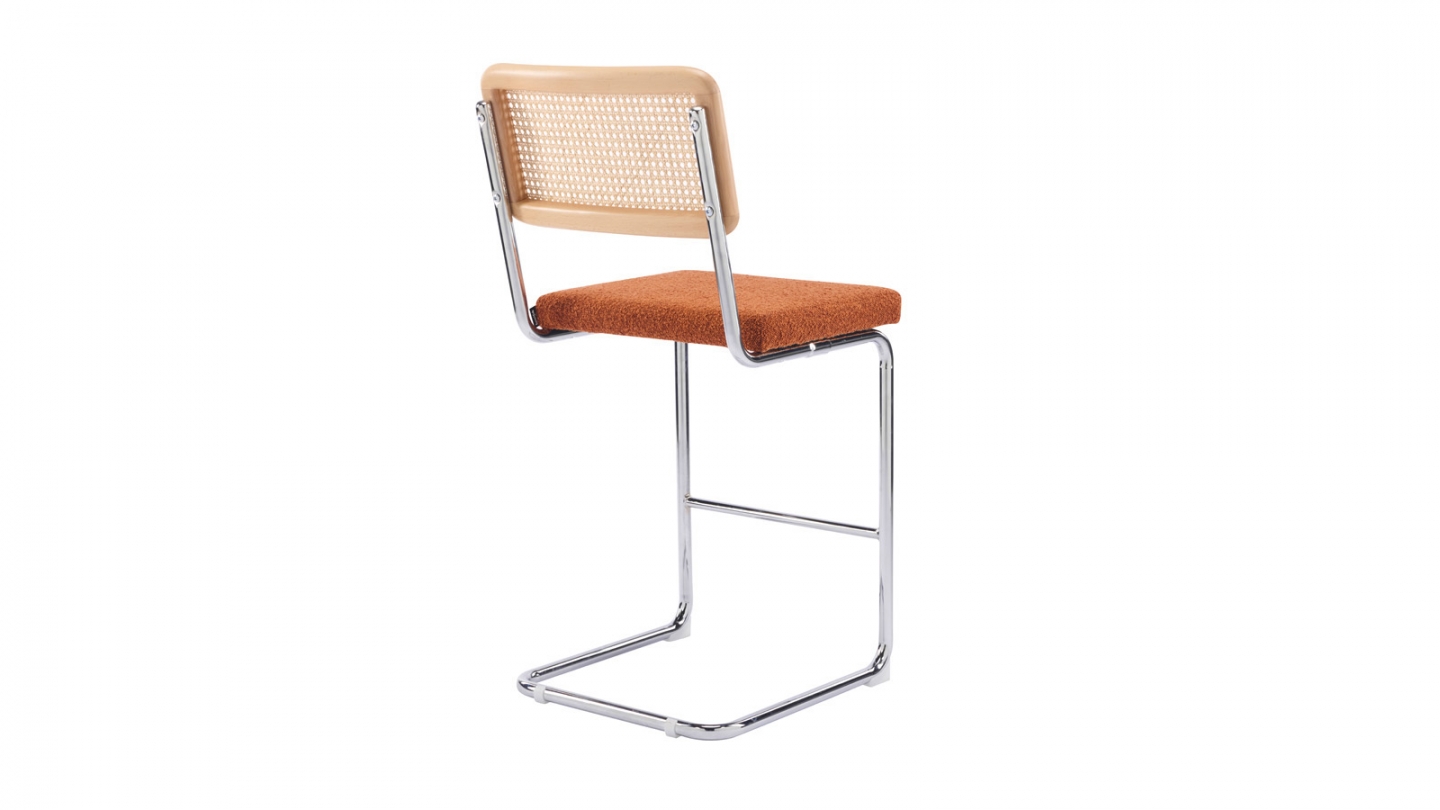 Lot de 2 tabourets de bar en tissu bouclé rouille et cannage - Muse