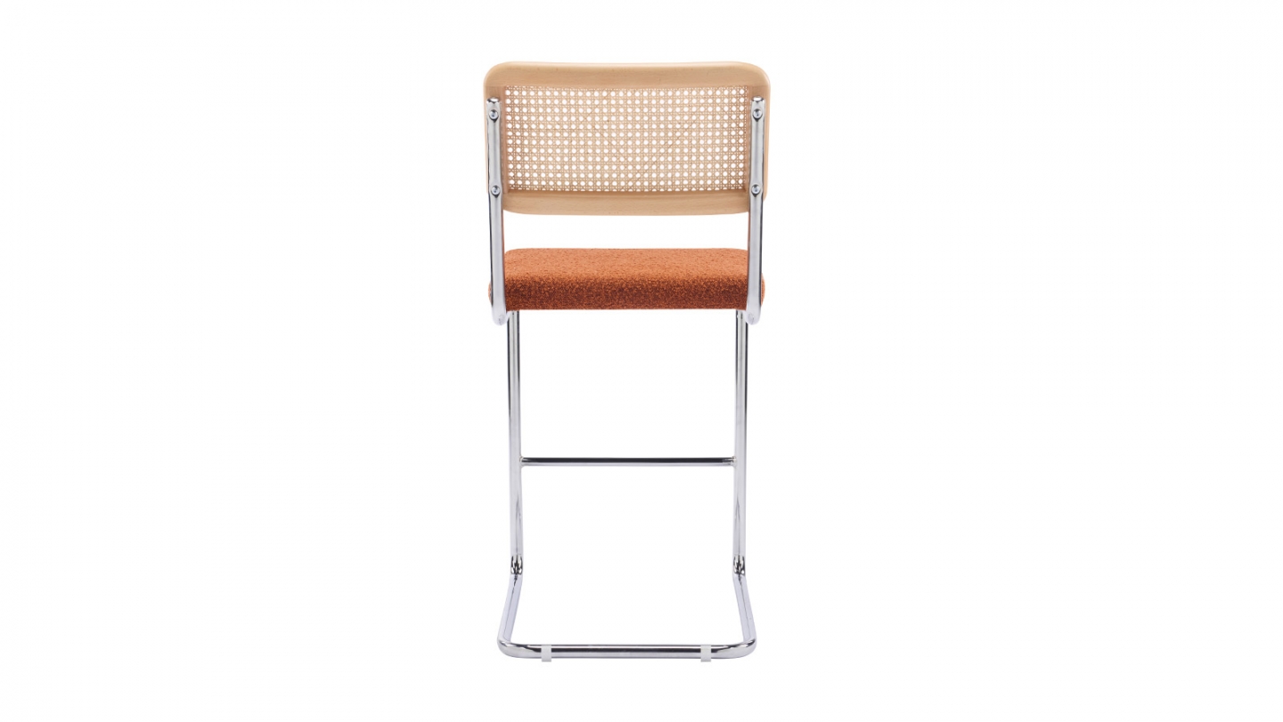Lot de 2 tabourets de bar en tissu bouclé rouille et cannage - Muse