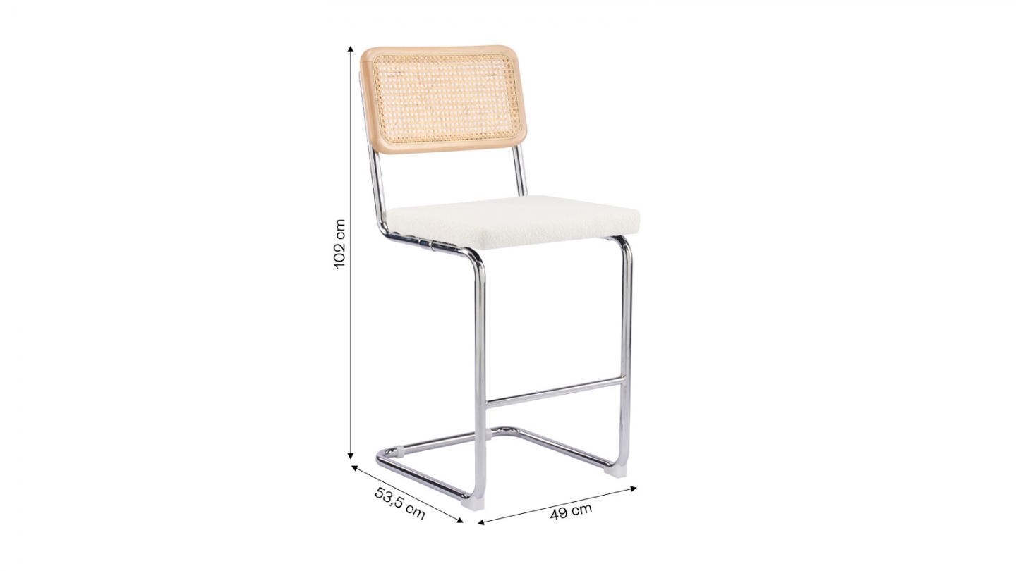 Lot de 2 tabourets de bar en tissu bouclé beige et cannage - Muse
