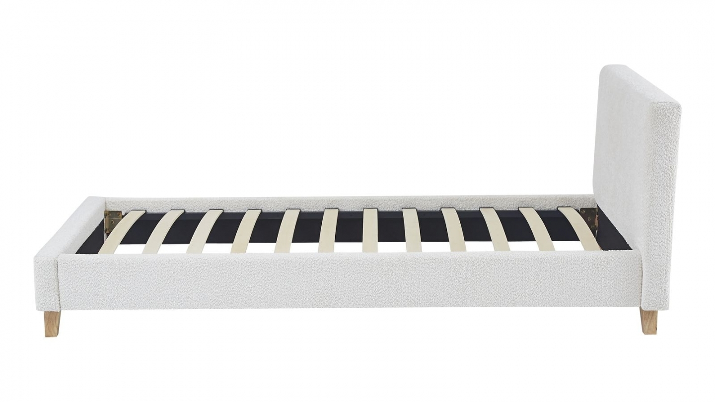 Ensemble Lit adulte 90x190cm avec tête de lit en tissu bouclé beige - Milo + Matelas ressorts ensachés - Spring Elite