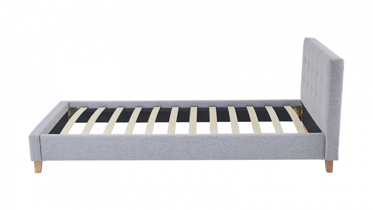 Ensemble Lit adulte 90x190cm avec tête de lit en tissu gris chiné - Milo + Matelas ressorts ensachés - Spring Elite