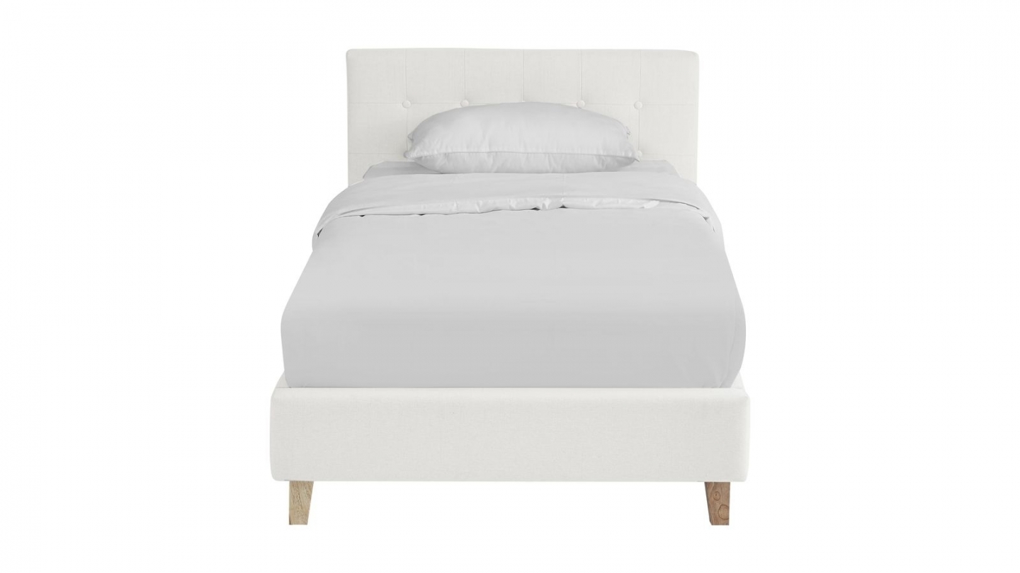 Ensemble Lit adulte 90x190cm avec tête de lit en tissu beige - Milo + Matelas ressorts ensachés - Spring Elite
