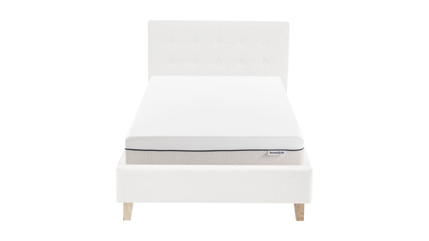 Ensemble Lit adulte 90x190cm avec tête de lit en tissu beige - Milo + Matelas ressorts ensachés - Spring Elite