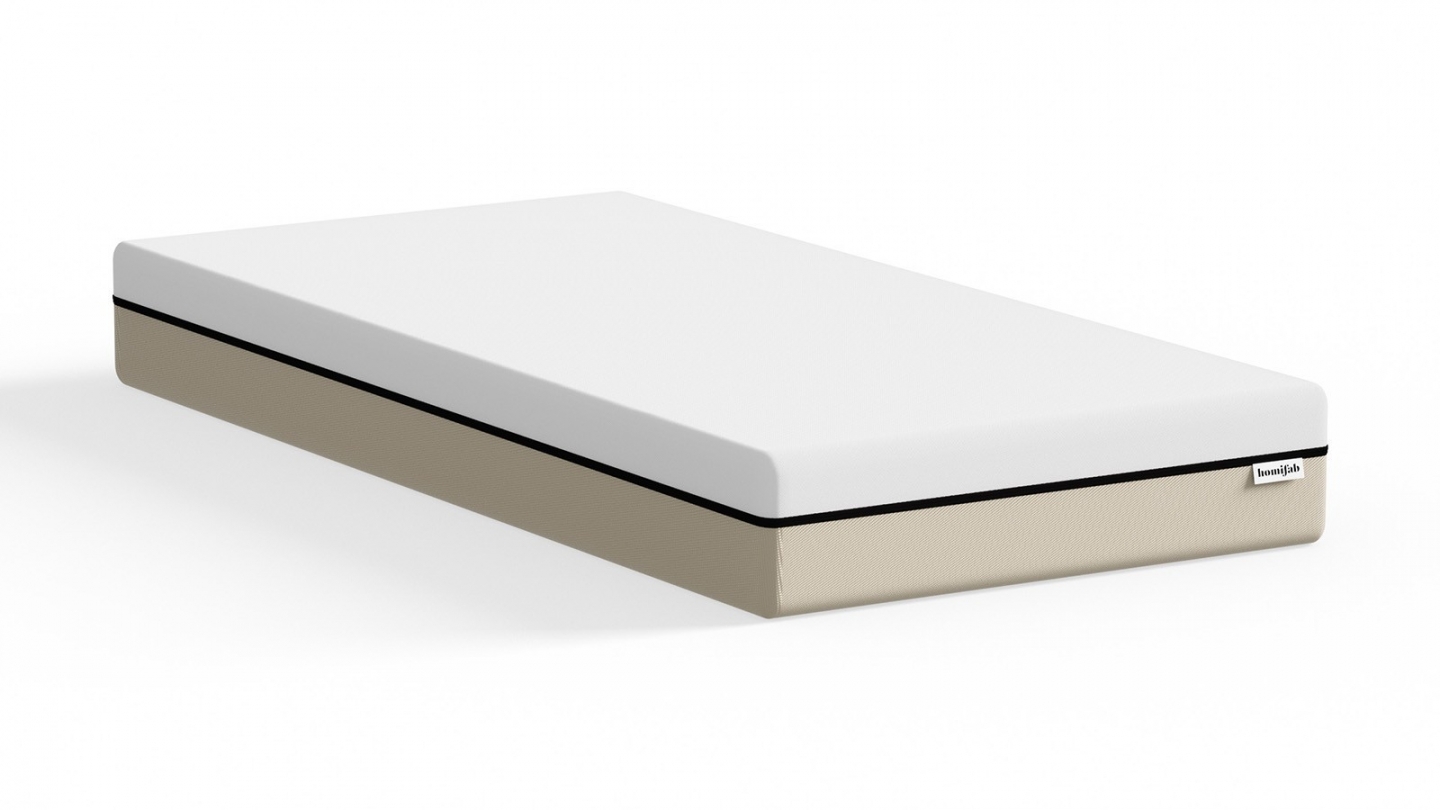 Ensemble Lit adulte 90x190cm avec tête de lit en tissu beige - Milo + Matelas ressorts ensachés - Spring Elite