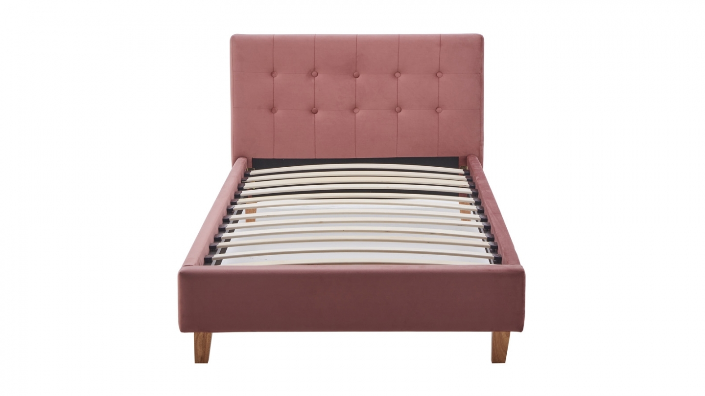 Ensemble Lit adulte 90x190cm avec tête de lit en velours vieux rose - Milo + Matelas ressorts ensachés - Spring Elite