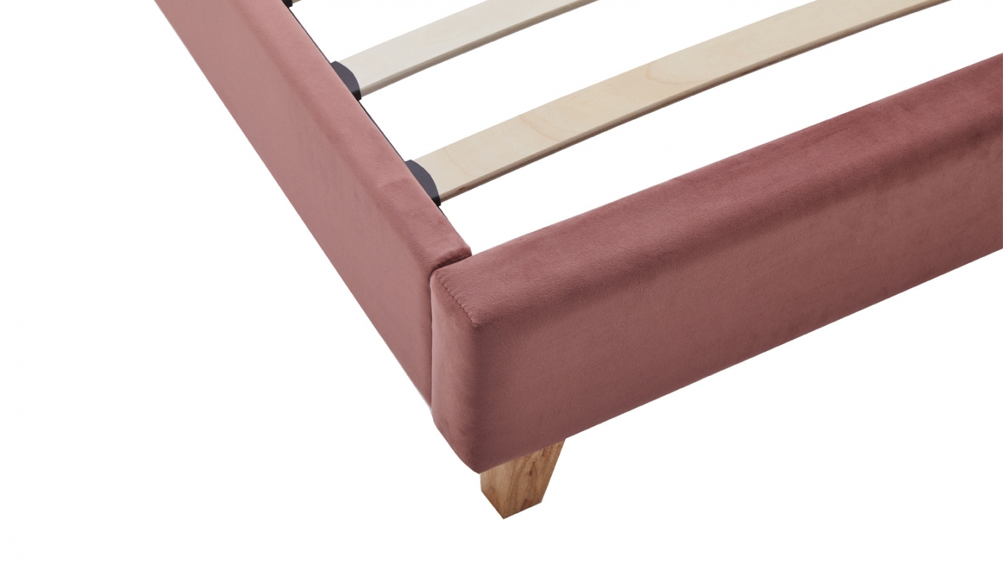 Ensemble Lit adulte 90x190cm avec tête de lit en velours vieux rose - Milo + Matelas ressorts ensachés - Spring Elite