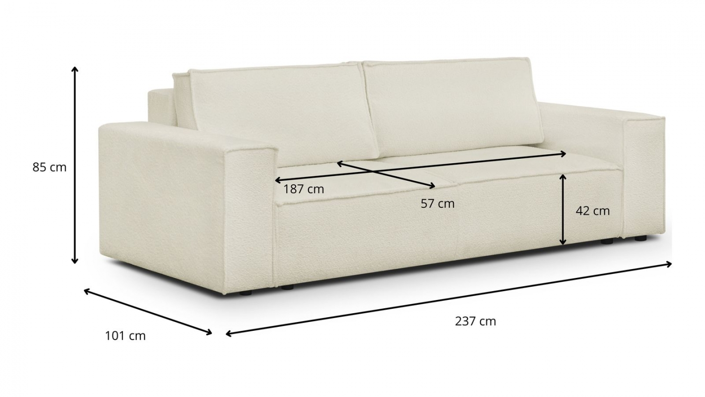Canapé convertible 3 Places avec coffre de rangement en tissu bouclette beige - collection Harper