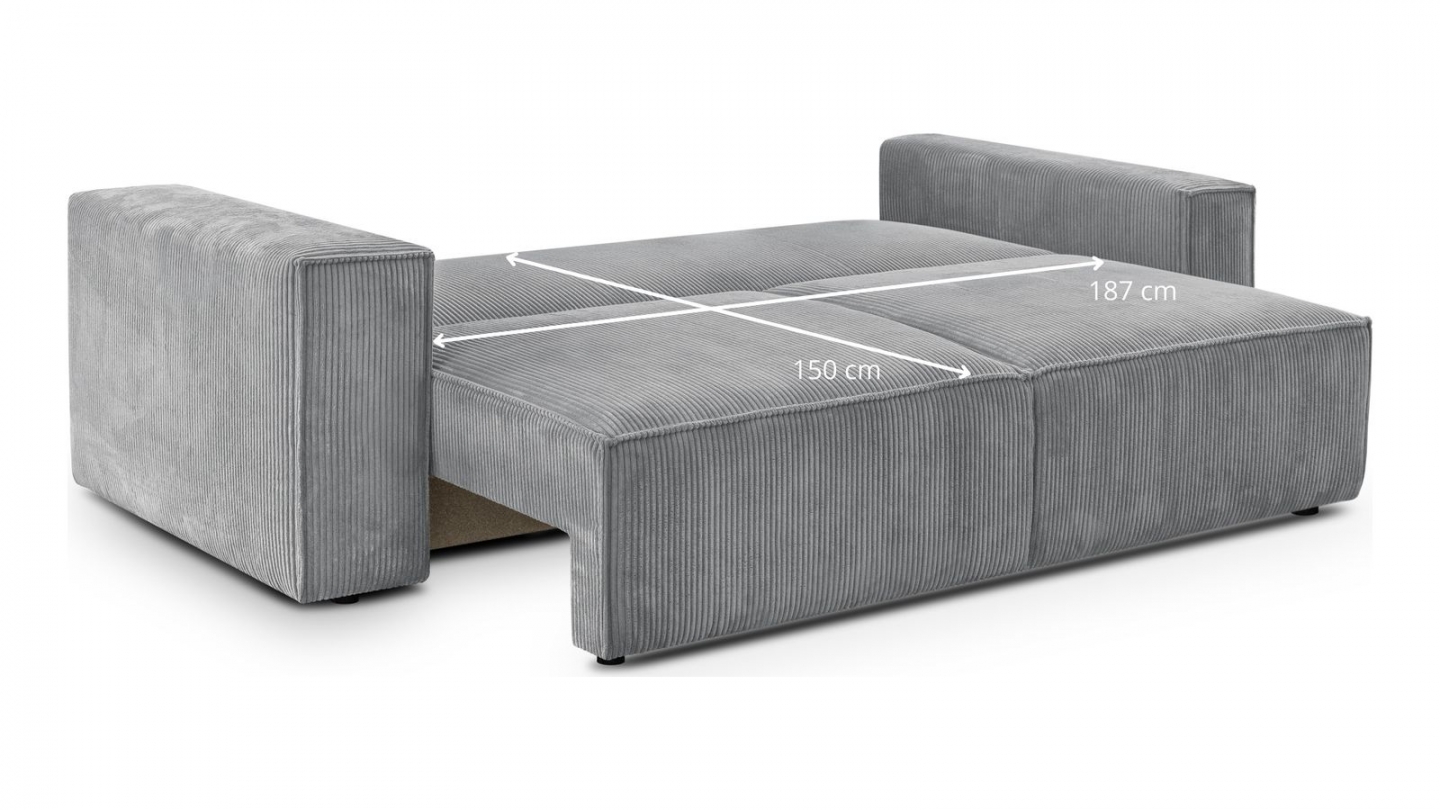 Canapé 3 places convertible avec coffre de rangement en velours côtelé gris clair - Harper New