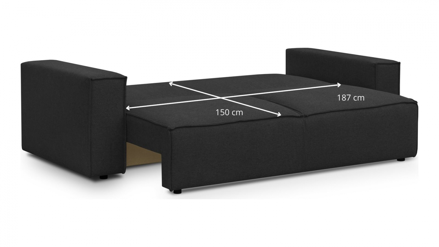 Canapé 3 places convertible avec coffre de rangement en tissu noir - Harper New