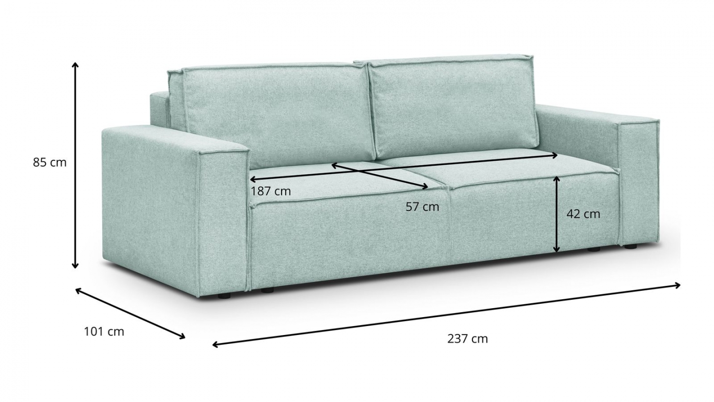 Canapé 3 places convertible avec coffre de rangement en tissu bleu pastel - Harper New