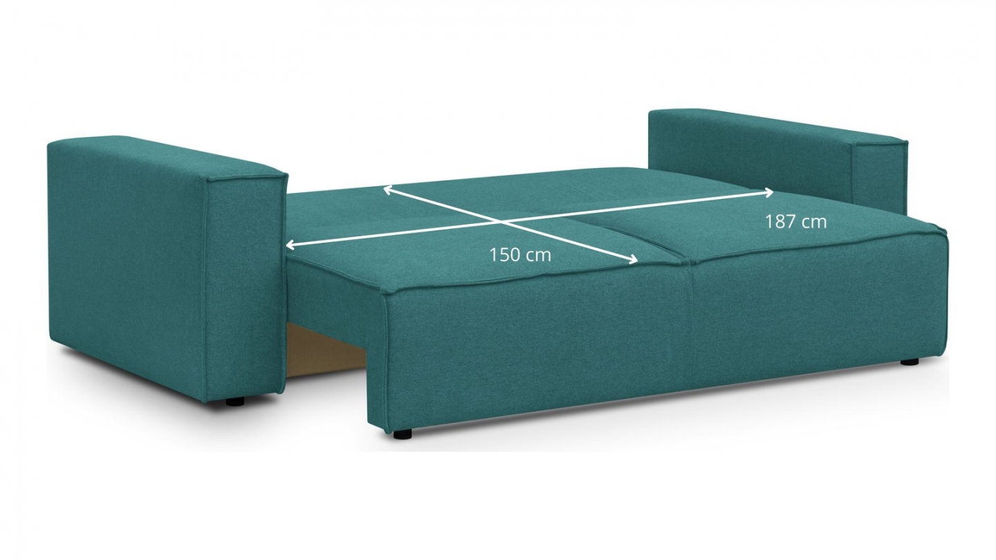 Canapé 3 places convertible avec coffre de rangement en tissu bleu canard - Harper New