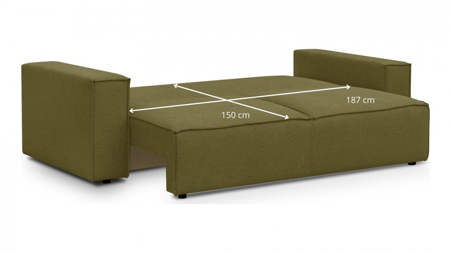 Canapé 3 places convertible avec coffre de rangement en tissu vert olive - Harper New