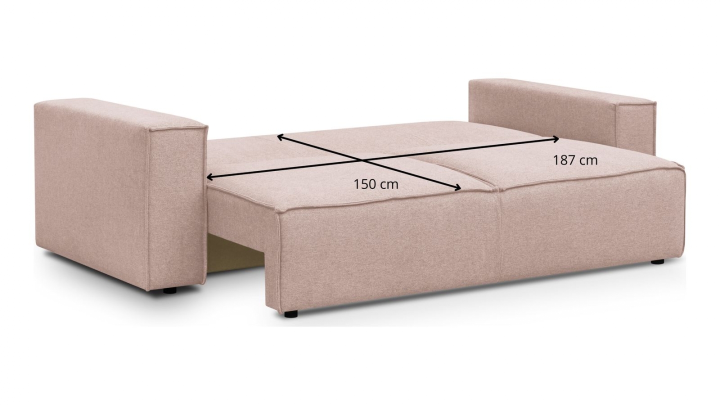 Canapé 3 places convertible avec coffre de rangement en tissu rose - Harper New
