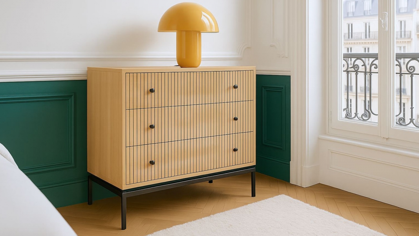 Commode 3 tiroirs effet bois 105 cm - Talia