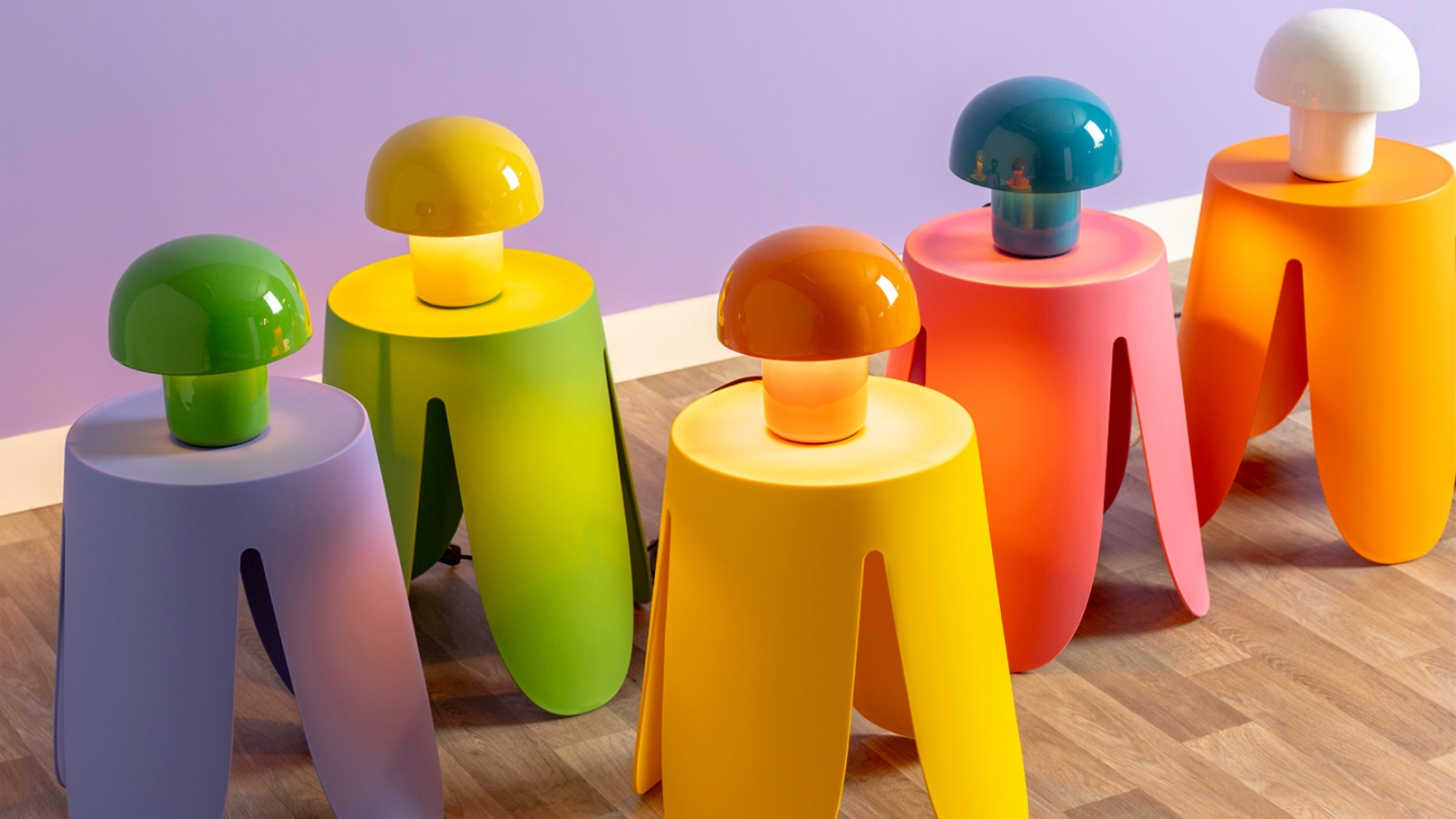 Lampe à poser champignon en métal émaillé orange vif - Fat Mushroom Mini