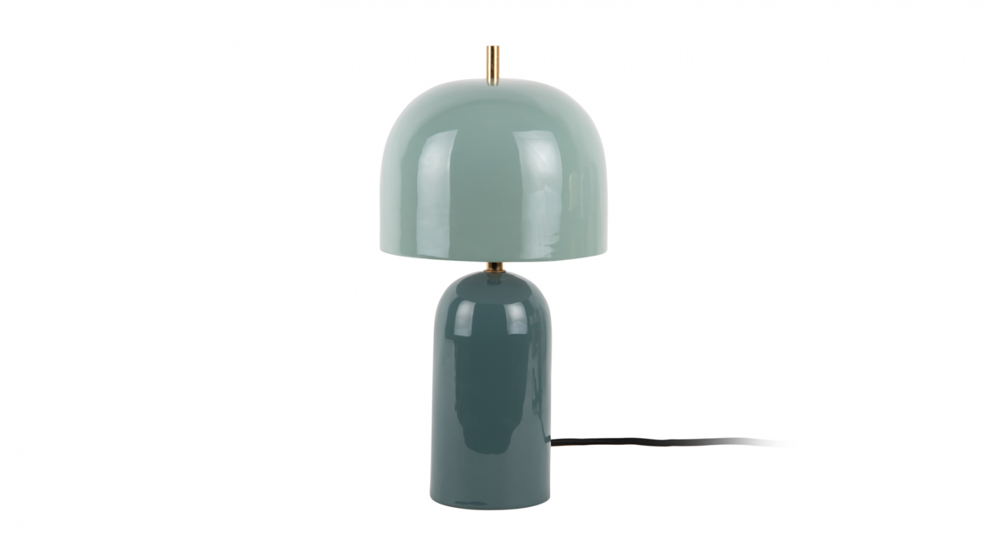 Lampe à poser champignon en métal émaillé bleu jean avec bleu brume - Rico