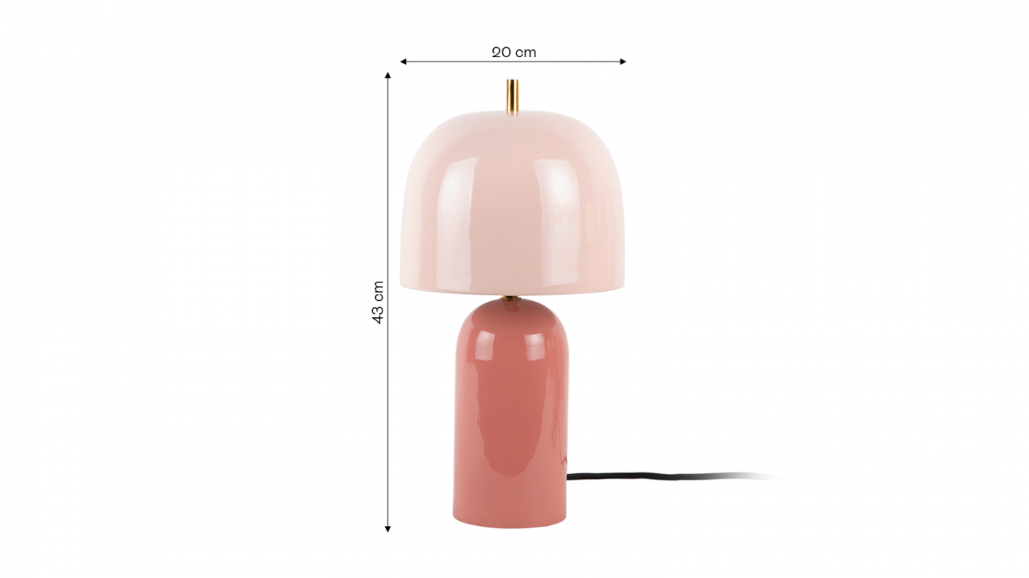 Lampe à poser champignon en métal émaillé rose brun avec rose pâle - Rico