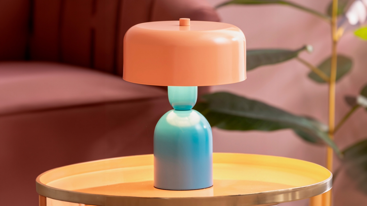 Lampe à poser en Métal bleu et orange - Funky