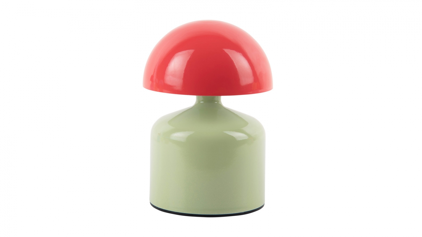 Lampe de table champignon LED en métal vert et rouge - Impetu