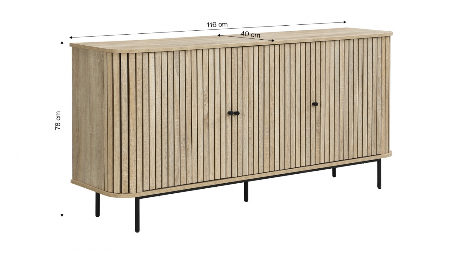Buffet 3 portes rainurées couleur chêne L160xH78 cm - Solna