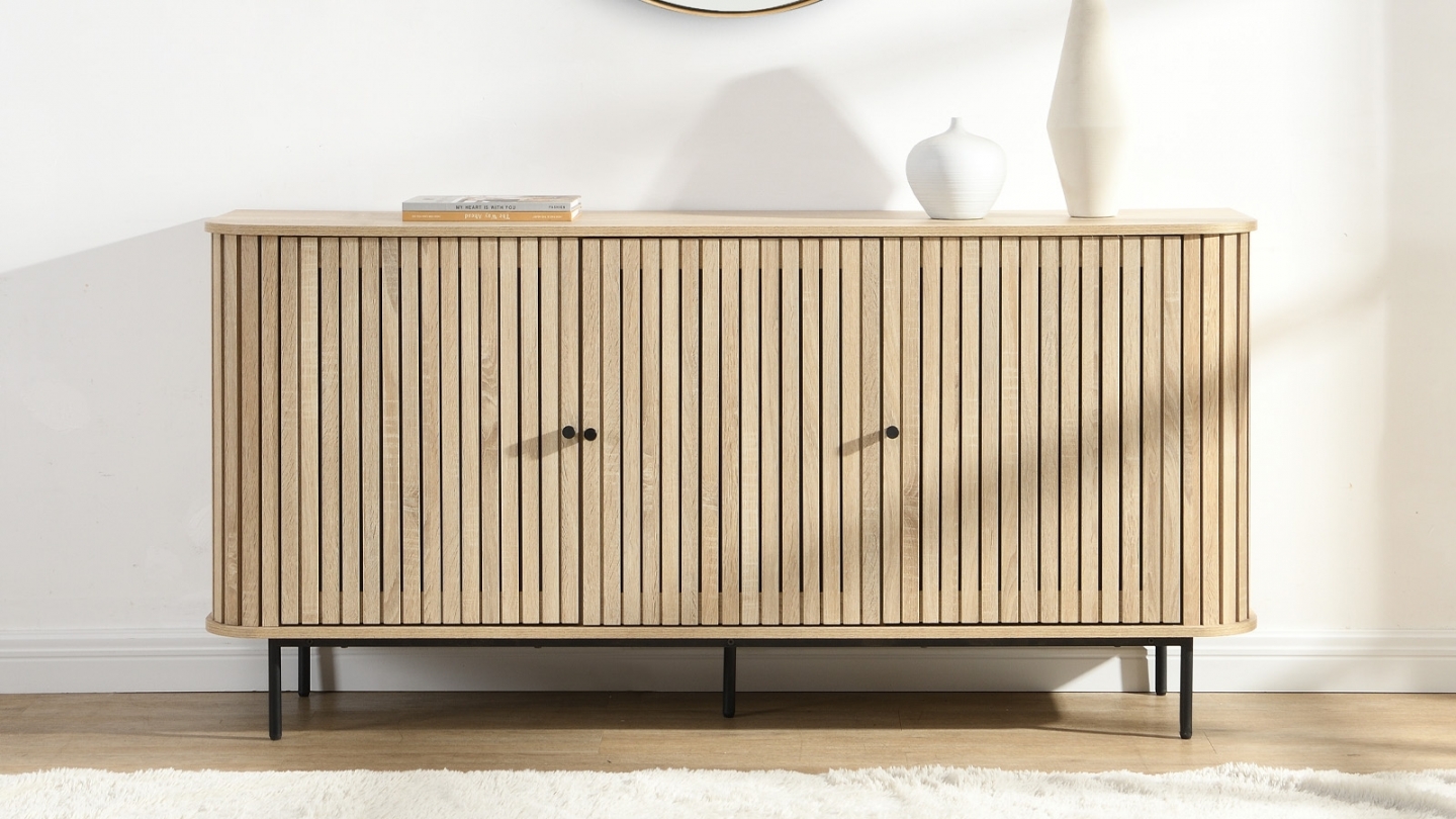 Buffet 3 portes rainurées couleur chêne L160xH78 cm - Solna
