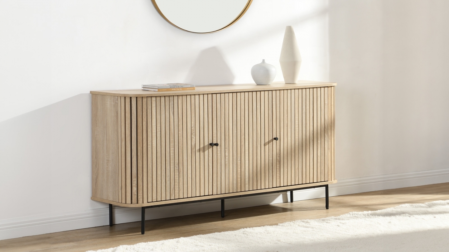 Buffet 3 portes rainurées couleur chêne L160xH78 cm - Solna