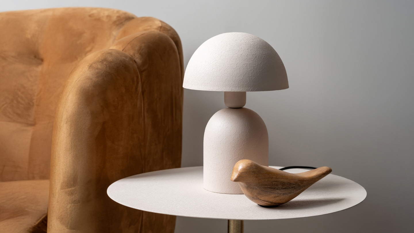 Lampe à poser champignon en métal gris chaud - Boaz