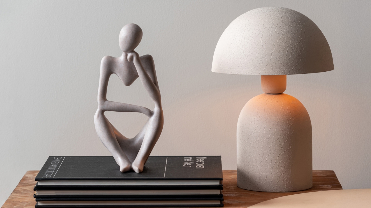 Lampe à poser champignon en métal gris chaud - Boaz