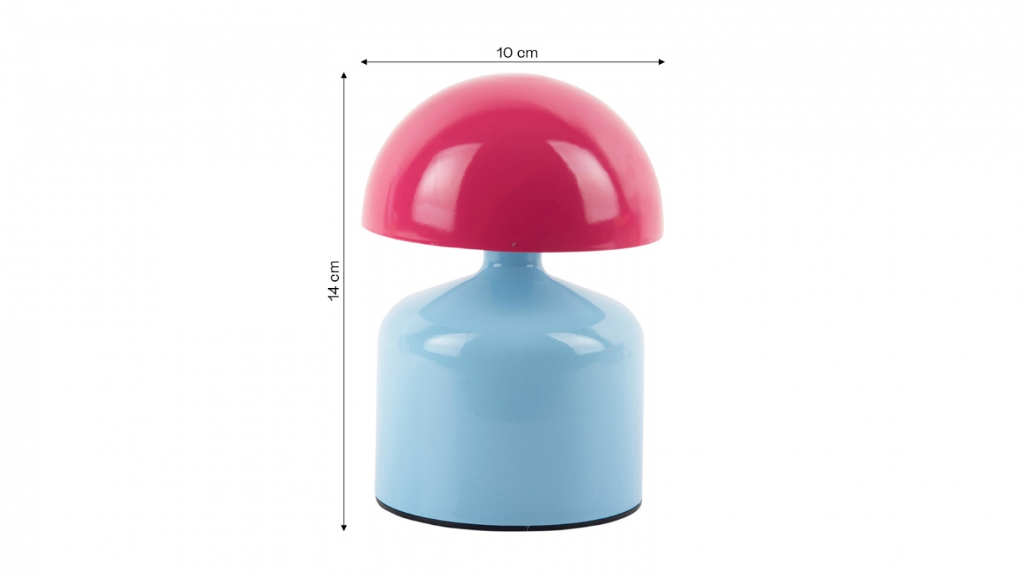 Lampe de table champignon LED en métal bleu clair et rose - Impetu