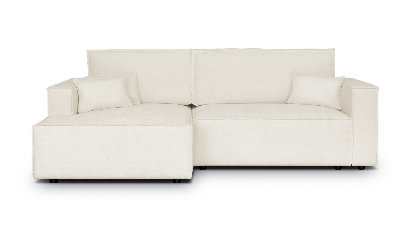Canapé d'angle à gauche convertible 3 places en tissu chenille beige - Asti