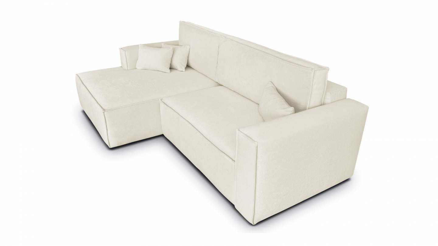Canapé d'angle à gauche convertible 3 places en tissu chenille beige - Asti