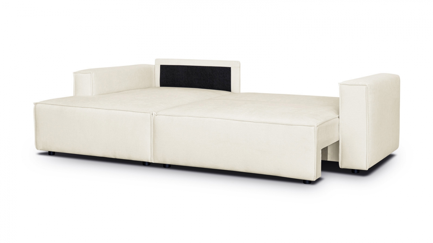 Canapé d'angle à gauche convertible 3 places en tissu chenille beige - Asti