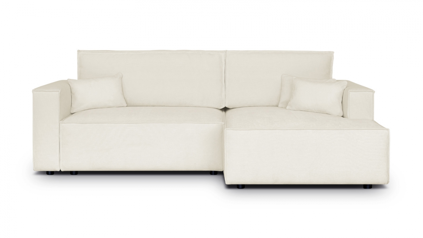 Canapé d'angle à droite convertible 3 places en tissu chenille beige - Asti